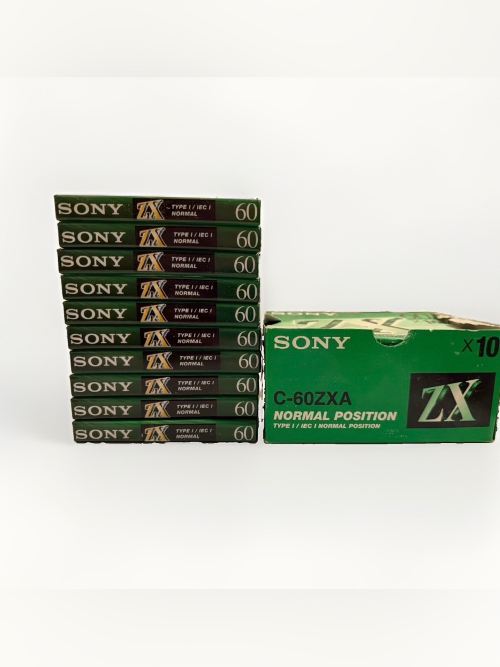 Vintage Sony ZX 60 Blank Audio Cassette Tapes, Sealed 10 Pack, Type I